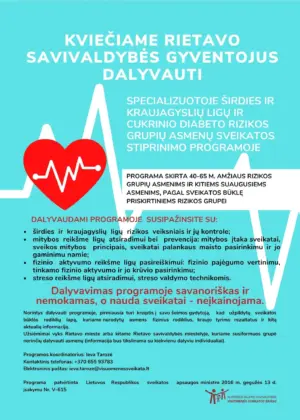 Specializuota širdies ir kraujagyslių ligų ir cukrinio diabeto rizikos grupių asmenų sveikatos stiprinimo programa (Rietavo savivaldybė)