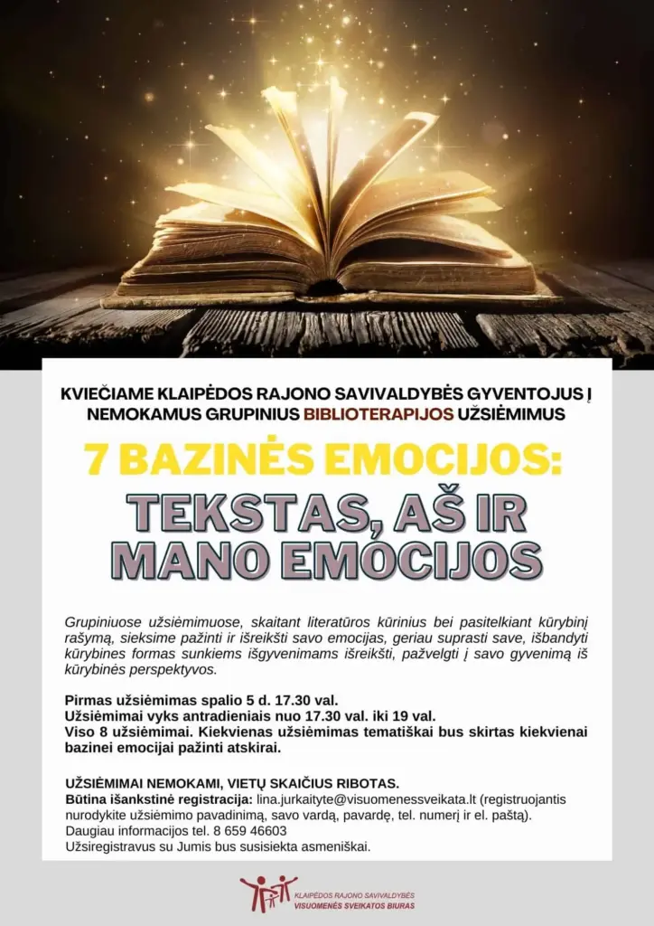 Biblioterapijos užsiėmimai „7 bazinės emocijos: tekstas, aš ir mano emocijos“