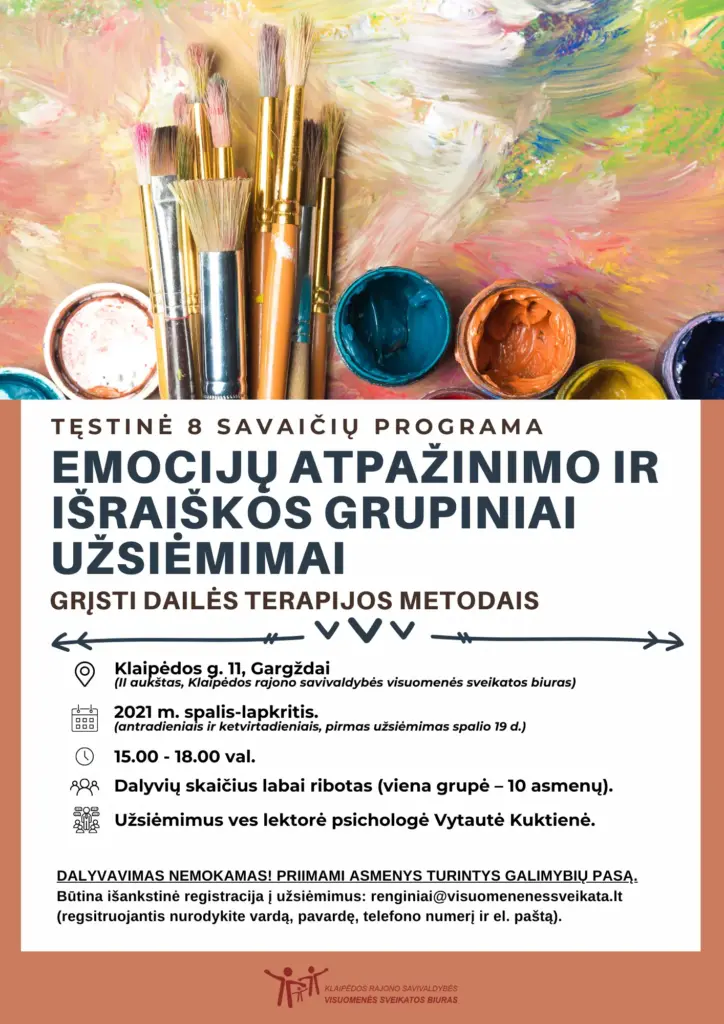 Emocijų atpažinimo ir išraiškos grupiniai užsiėmimai, grįsti dailės terapijos metodu