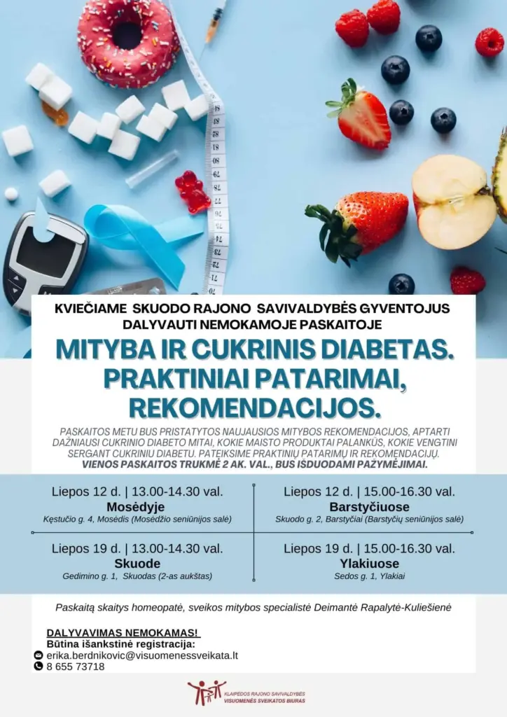 Paskaita „Mityba ir cukrinis diabetas. Praktiniai patarimai, rekomendacijos.” Skuode