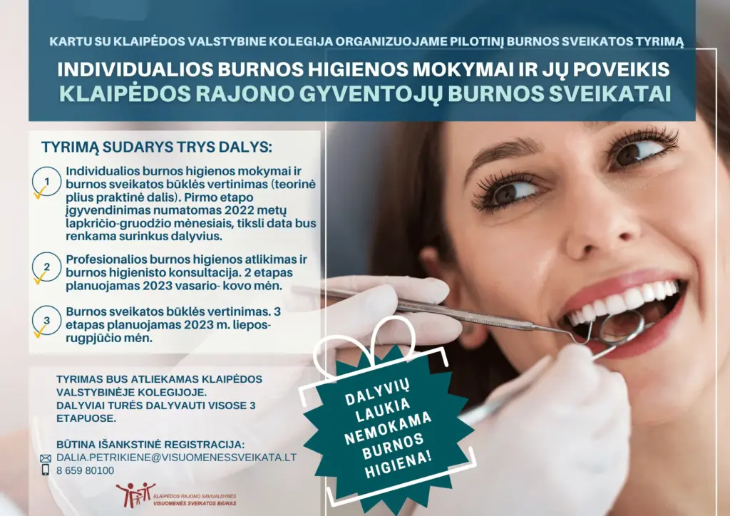 Pilotinis burnos sveikatos tyrimas „Individualios burnos higienos mokymai ir jų poveikis Klaipėdos rajono gyventojų burnos sveikatai“