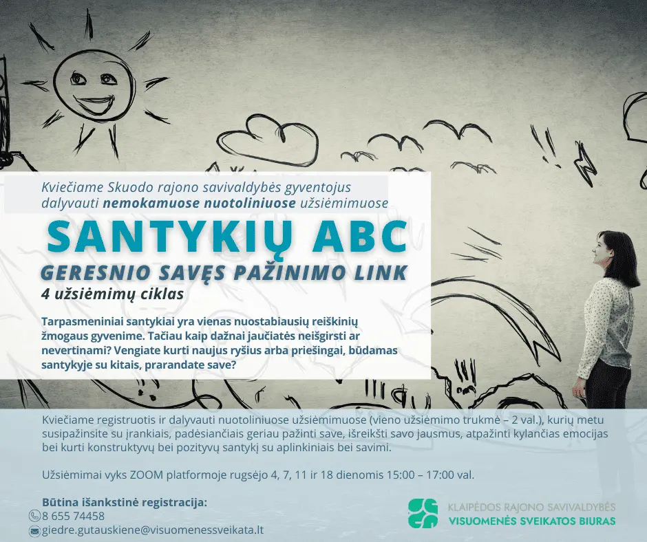 Nuotolinis 4 užsiėmimų ciklas „SANTYKIŲ ABC – geresnio savęs pažinimo link”