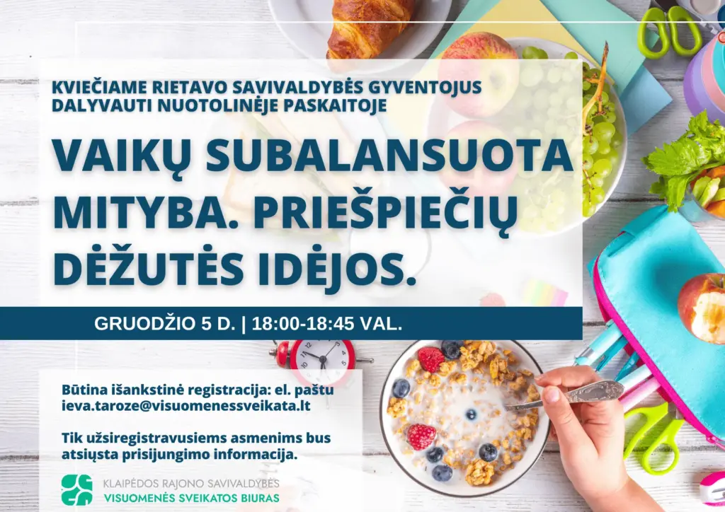 Nuotolinė paskaita Rietave „Vaikų subalansuota mityba. Priešpiečių dėžutės idėjos“