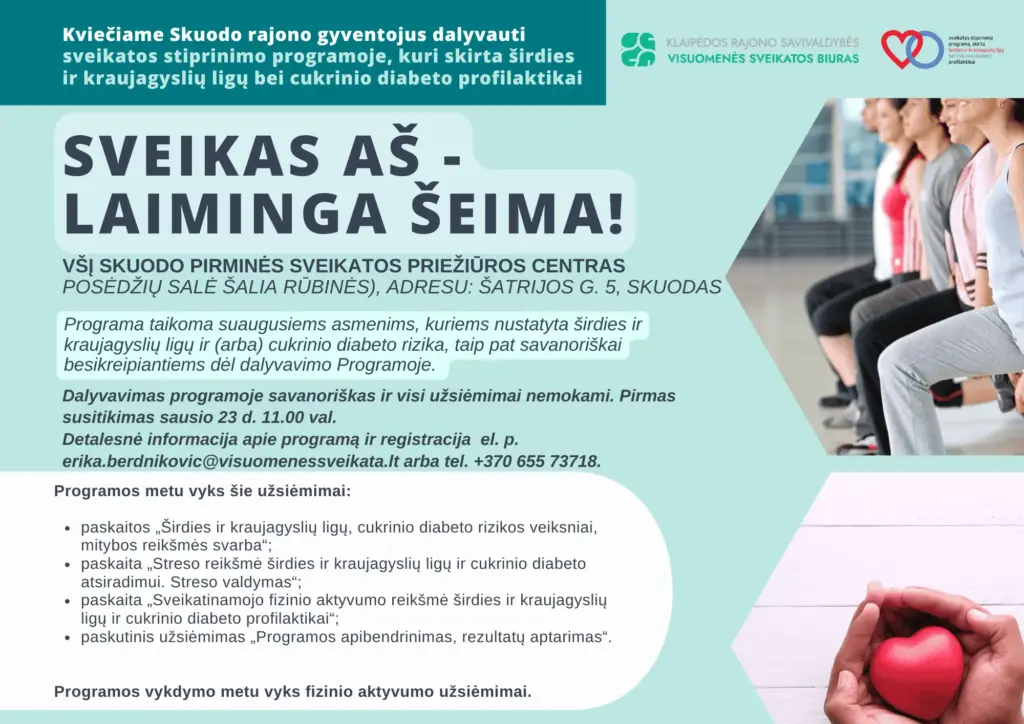 Sveikatos stiprinimo programa, skirta širdies ir kraujagyslių ligų bei cukrinio diabeto profilaktikai Skuodo rajono gyventojams