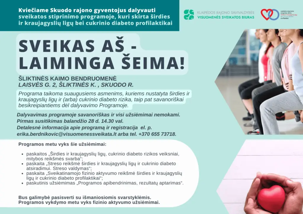 Sveikatos stiprinimo programa, skirta širdies ir kraujagyslių ligų bei cukrinio diabeto profilaktikai Skuodo rajono gyventojams