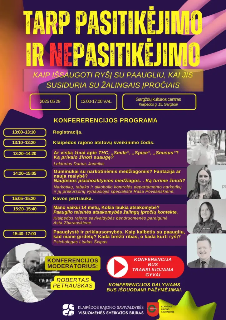 Konferencija „TARP PASITIKĖJIMO IR NEPASITIKĖJIMO. Kaip išsaugoti ryšį su paaugliu, kai jis susiduria su žalingais įpročiais?“